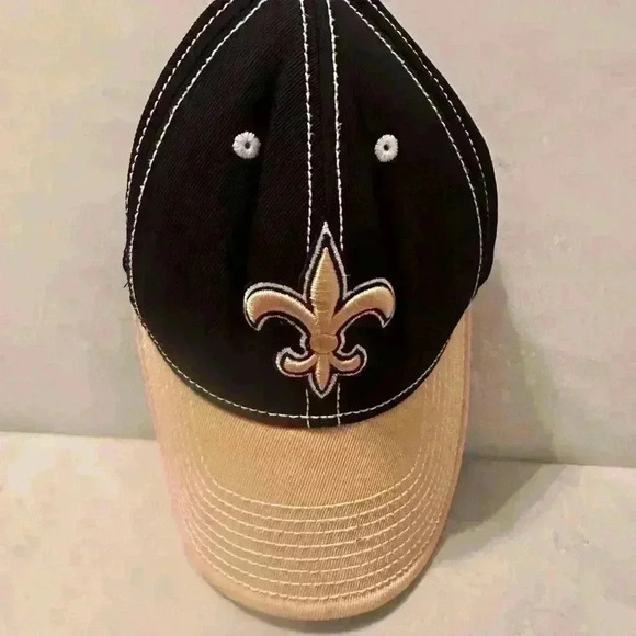 Reebok NFL New Orleans Saints Fitted Hat Cap Size S/M Black & Tan Football - Picture 5 of 11
